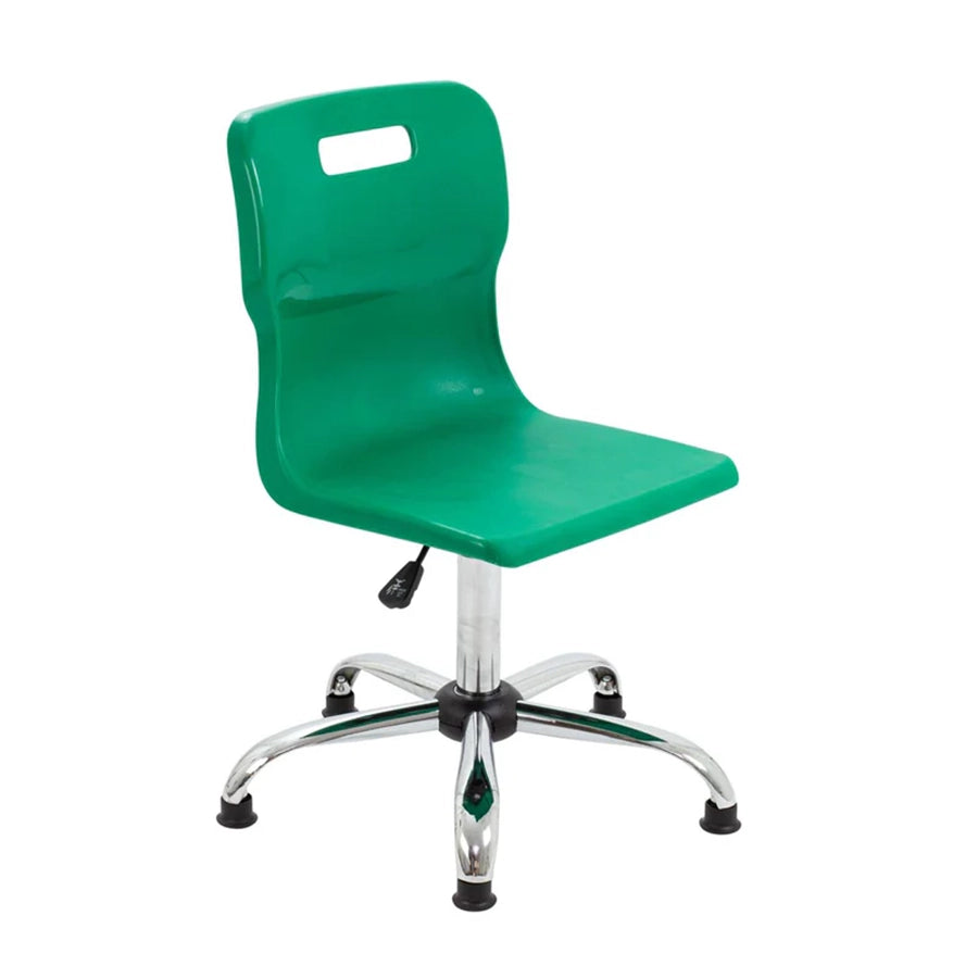 Titan Senior Swivel Chair with Chrome Base on Glides Green Polypropylene Seat