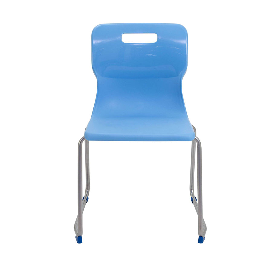 Titan Skid Base Chair with Steel Frame and Sky Blue Polypropylene Seat Size Mark 6 SH460mm Front View