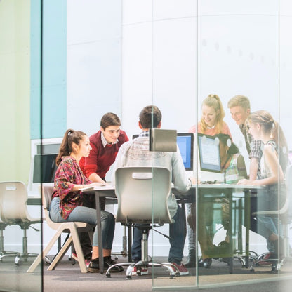 Titan Swivel Chair with Chrome Base with grey seat Office Collaboration Lifestyle Image
