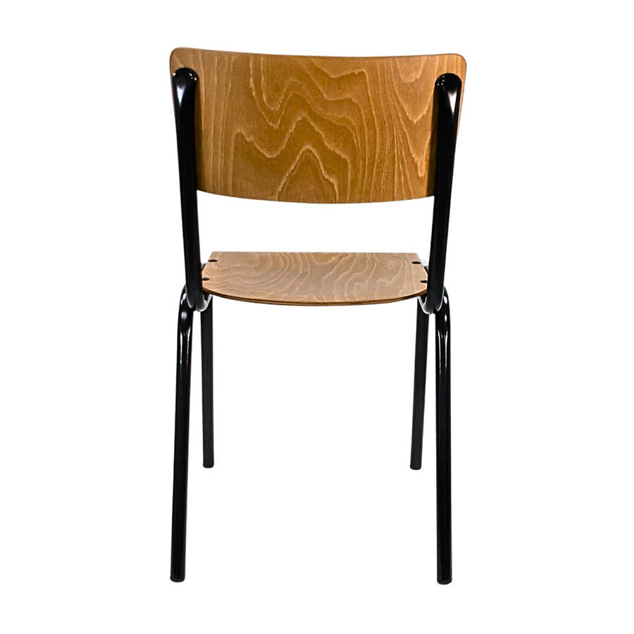 Chair with wooden seat and backrest on a white background