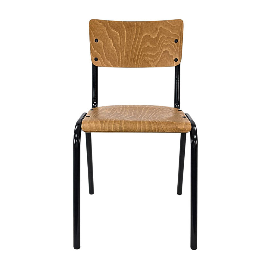 Chair with wooden seat and backrest on a white background