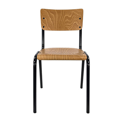 Chair with wooden seat and backrest on a white background