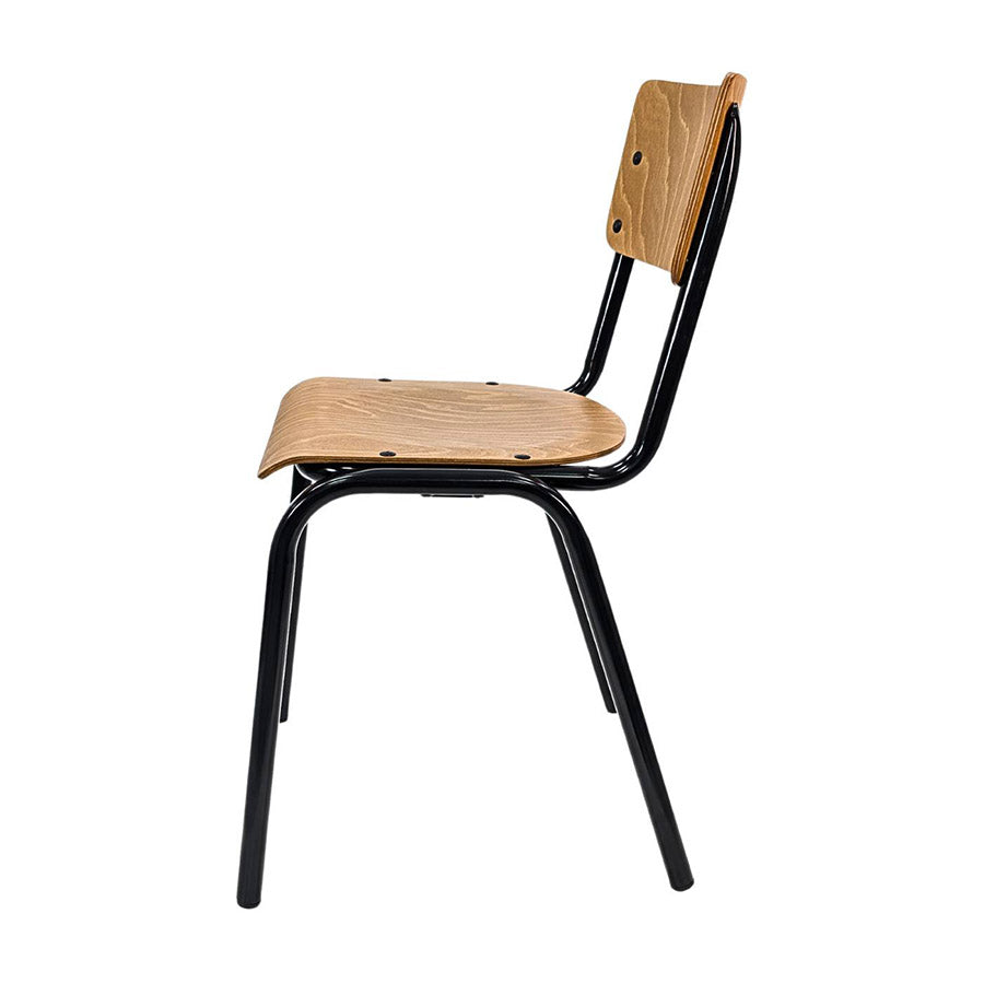 Chair with wooden seat and backrest on a white background