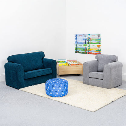 Willowbrook Bohemian Bouclé Chair for Children grey DFEU209 and Sofa Teal DFEU176 Childrens Furniture Soft Sofa Seating