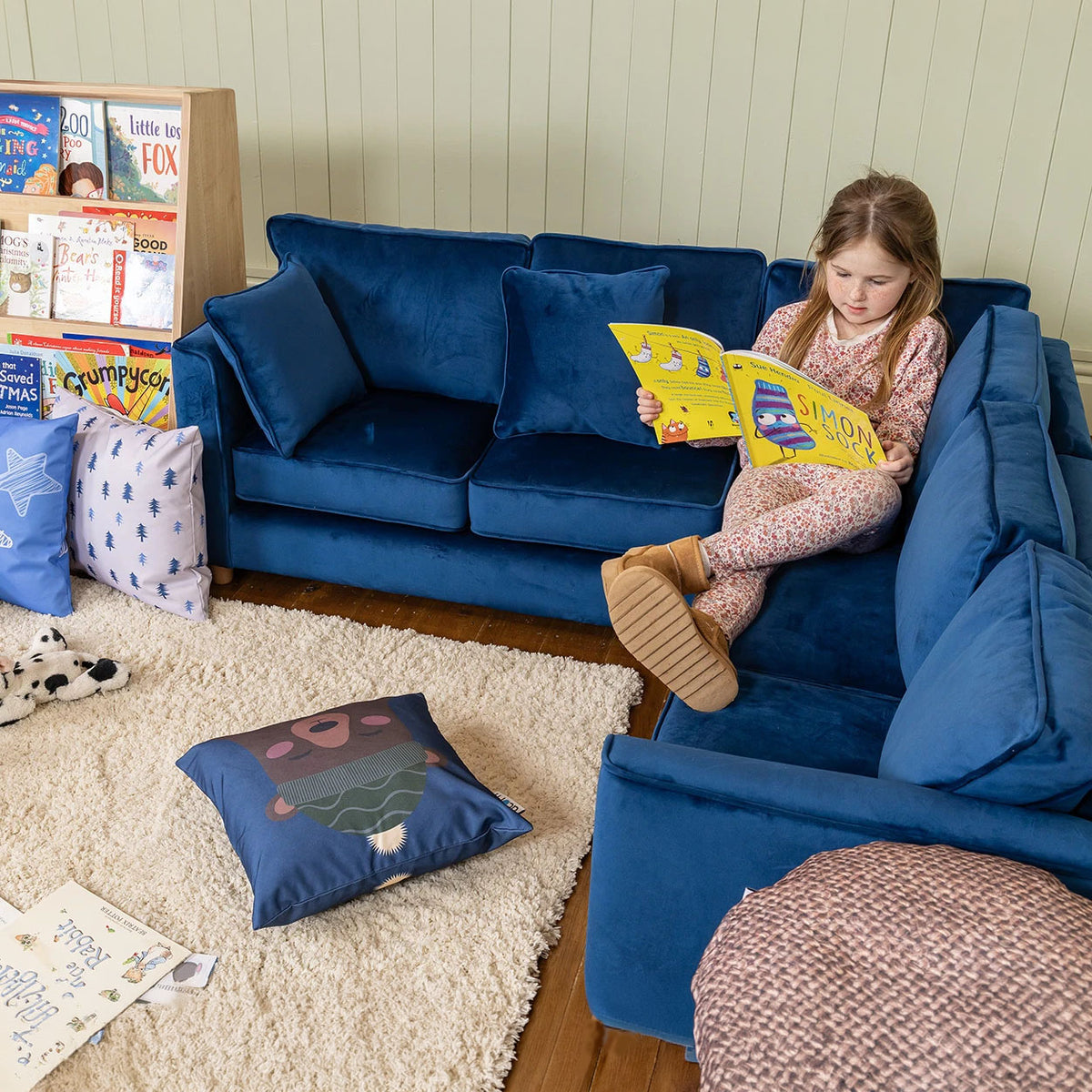 Willowbrook Byron Corner Group Sofa for Children Marine Blue DFEU039 Corner and Stool Childrens Furniture Lifestyle Image