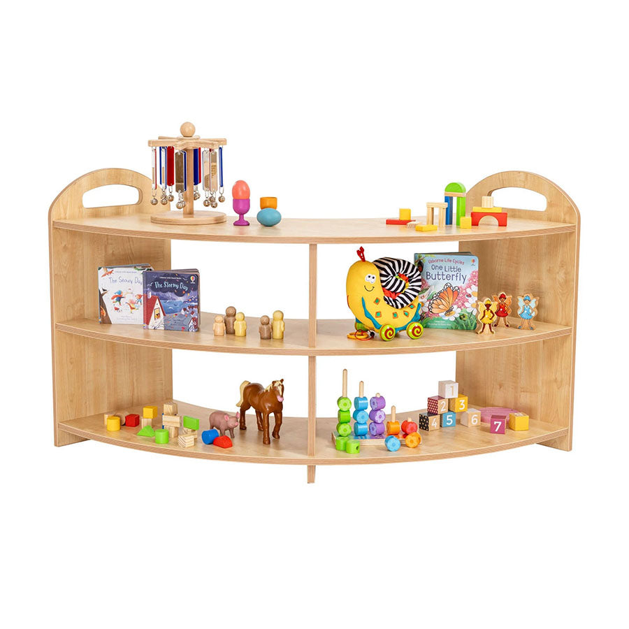 Willowbrook Pioneer Curved Storage Unit Tier 2 Front View with Props DFEC022 Childrens Furniture