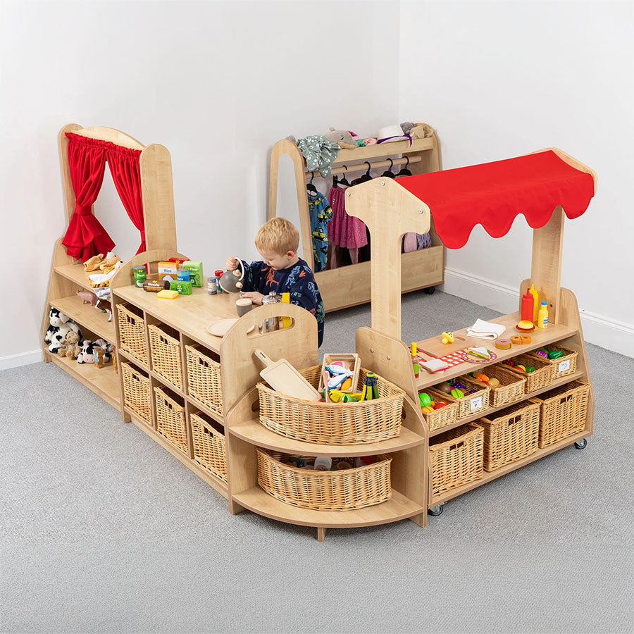 Willowbrook Two Tier Mobile Market Stall with Baskets and Props DFEC056B Childrens Role Play Furniture Lifestyle Image 1