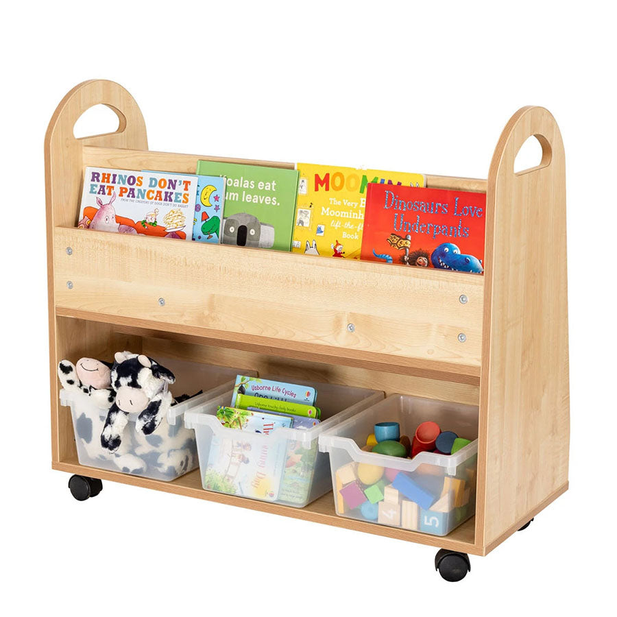 Willowbrook Wallace Display Shelf Storage – 3 Tier with Tubs Back view with Props DFEC014T Childrens Furniture