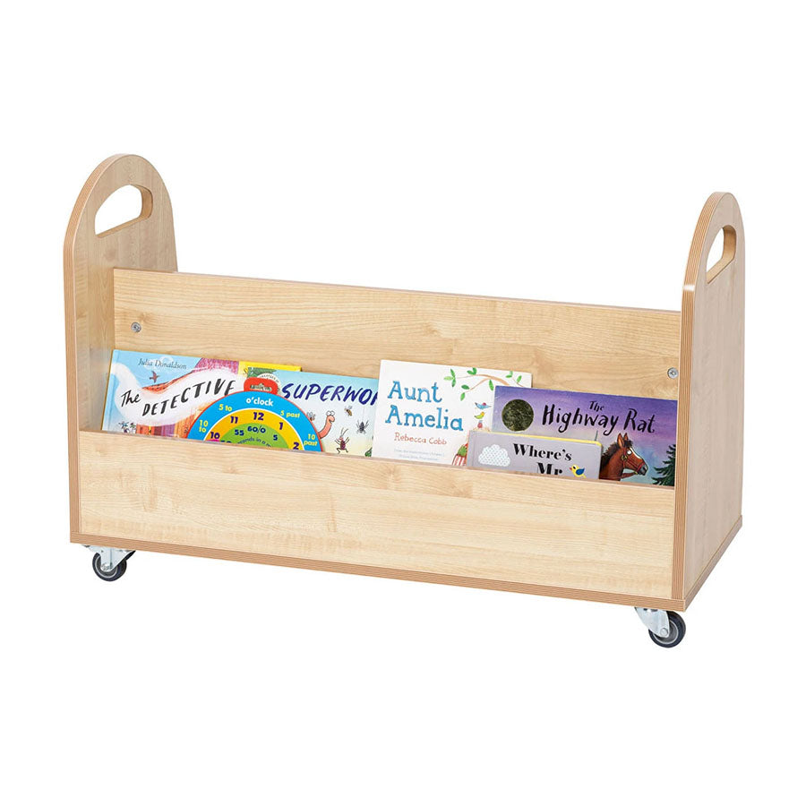 Willowbrook Wallace Low Mobile Book Storage Rear View with Props DFEC013 Childrens Furniture