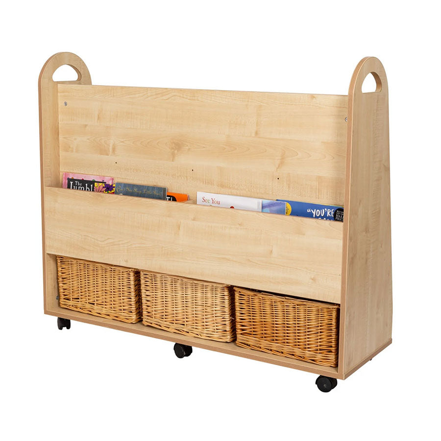 Willowbrook Wallace Wide 4 Display Shelf Storage with Baskets Back View with Props DFEC016B Childrens Furniture Book Storage 