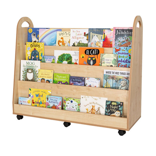 Willowbrook Wallace Wide 4 Display Shelf Storage with Baskets Front View with Props DFEC016 Childrens Furniture Book Storage 