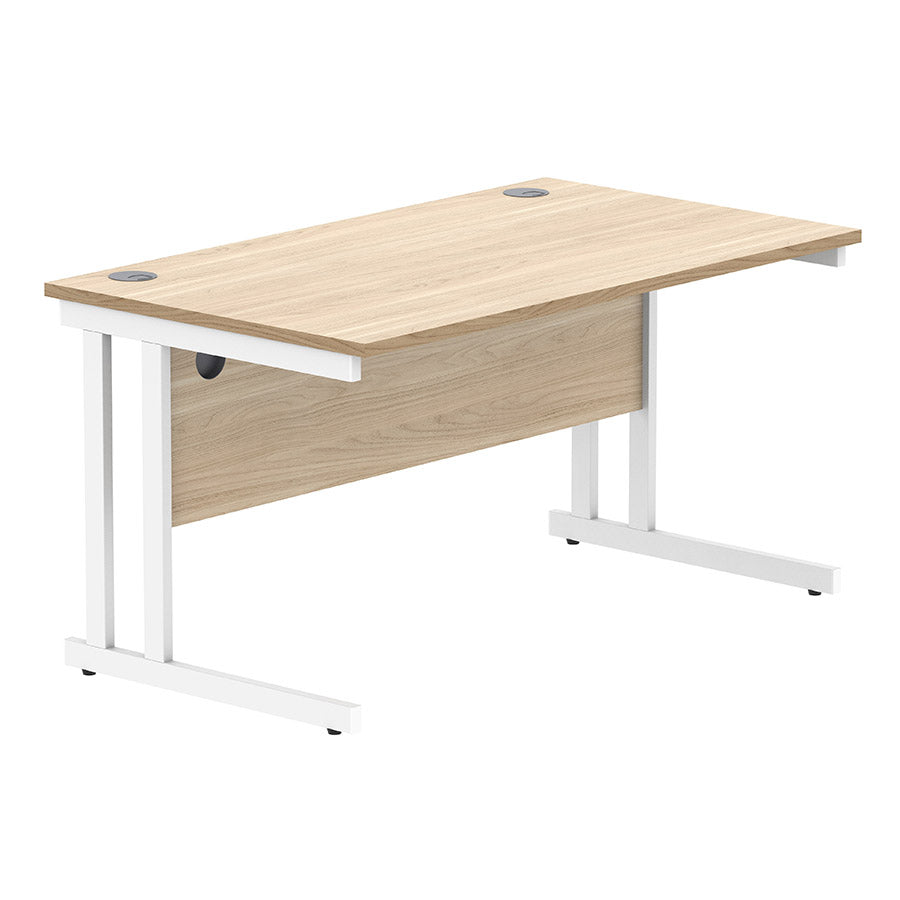Workspace Now Rectangular Cantilever Desk Canadian Oak table top and white frame 1400w x 800d