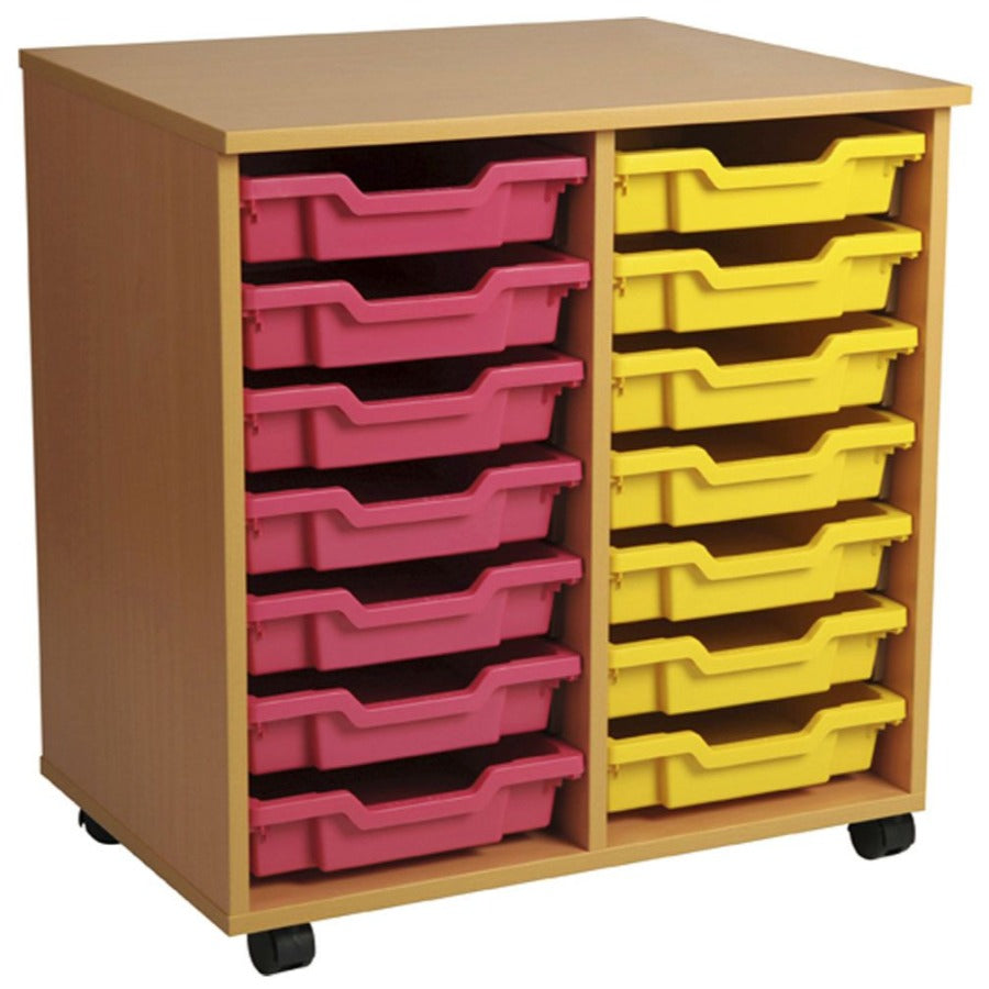 Tray Storage Mobile unit with 14 Gratnells trays and colour edge option