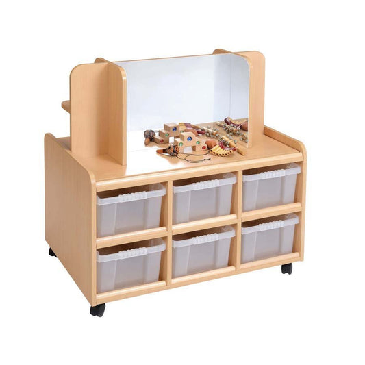 Double Sided Storage Unit With Storage/Mirror & Deep Trays