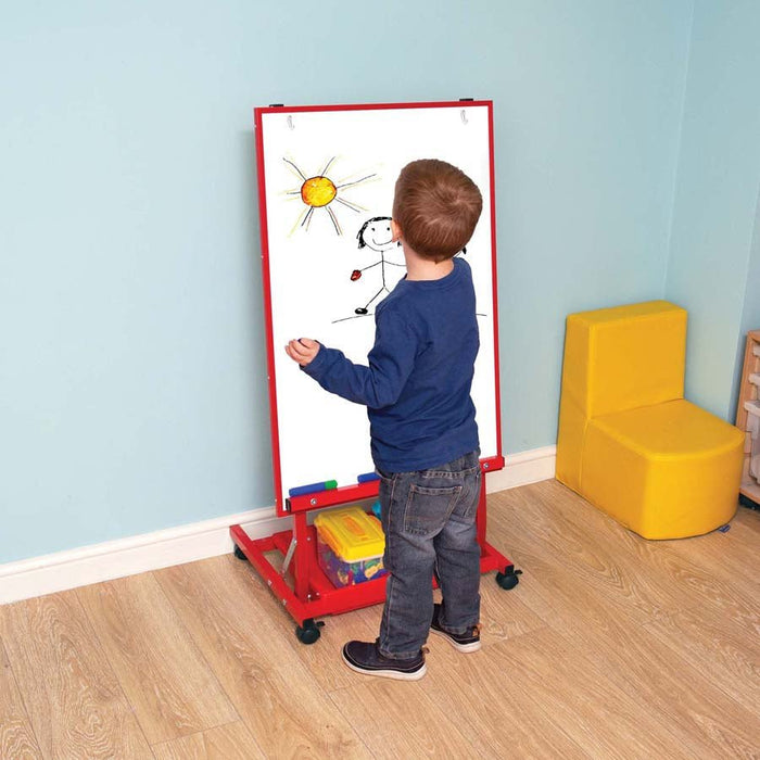 Primary Display Slimline Mobile Easel With Portrait Magnetic Drywipe Whiteboard