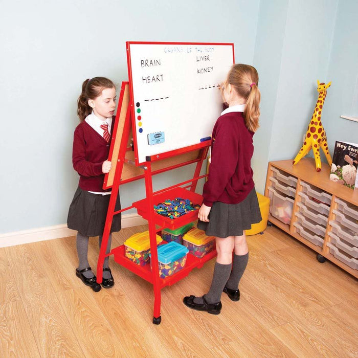 Primary Display Mobile Easel With Double Landscape Magnetic Drywipe Whiteboard