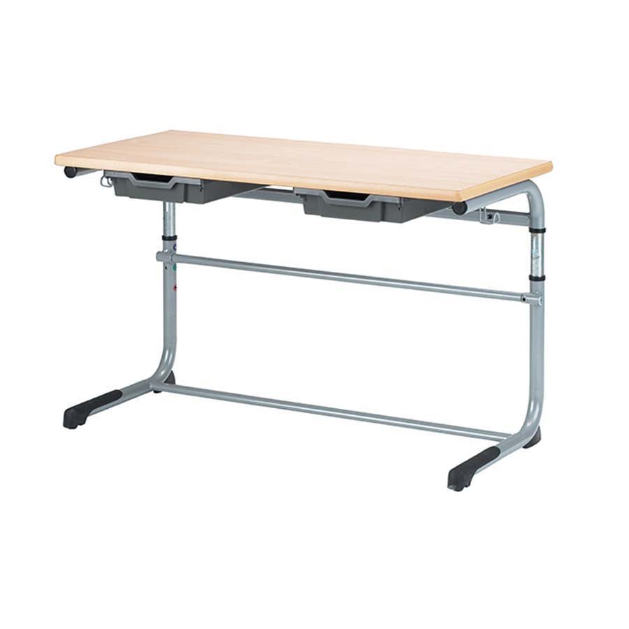 Alpha® Height Adjustable 1200x600  Double Cantilever Table With Charcoal Gratnells Tray TS52696