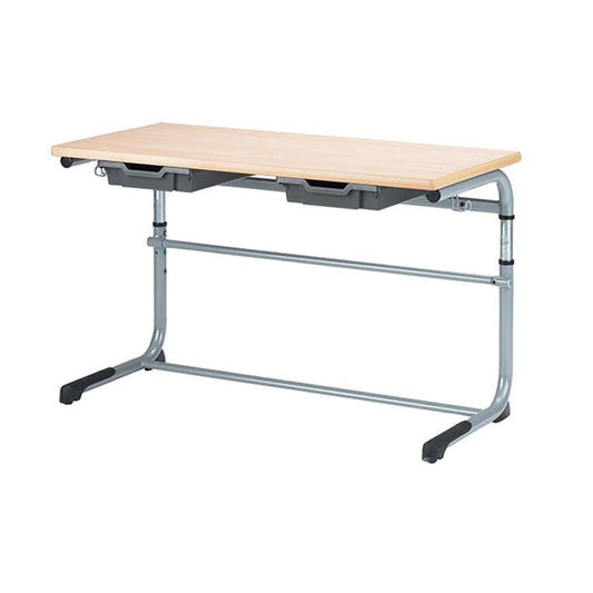 Alpha® Height Adjustable 1200x600  Double Cantilever Table With Charcoal Gratnells Tray TS52696