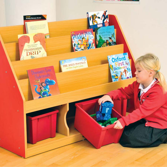 Milan Tiered Bookcase With 3 Red Trays