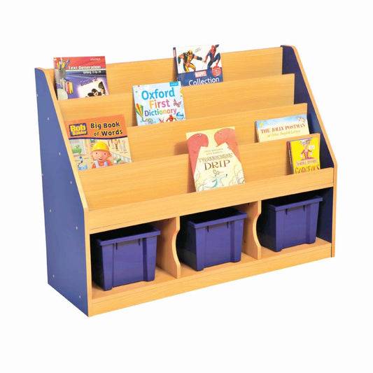 Milan Tiered Bookcase With 3 Blue Trays