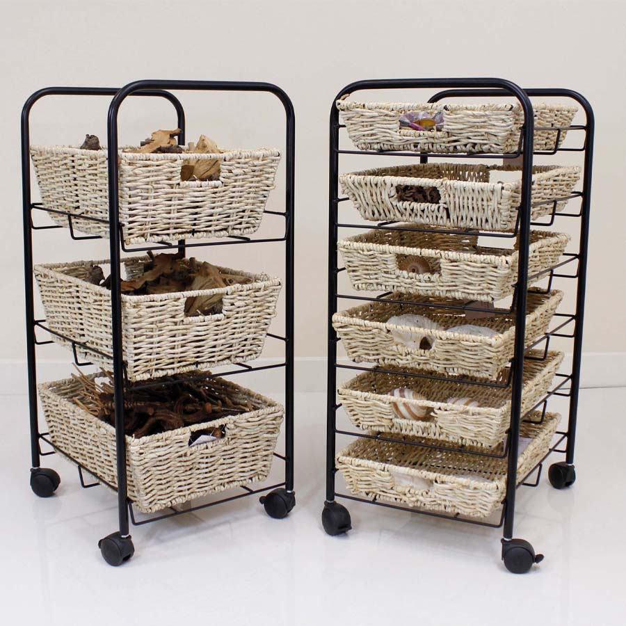 3 Shelf Deep Tray Storage Trolley With Maize Baskets