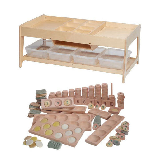 Investigative Play Table and 4 Clear Tubs plus PT1145 Indoor Maths Kit