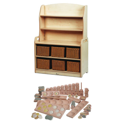 Mobile Welsh Dresser Display Storage with 6 baskets and PT1145 Indoor Maths Kit