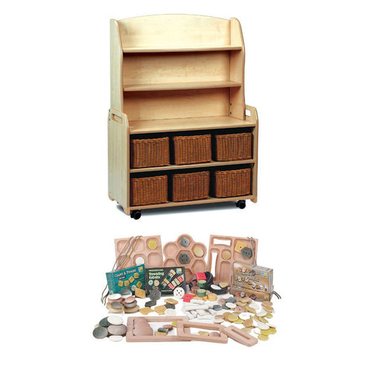 Mobile Welsh Dresser Display Storage with 6 baskets and PT1146 Loose Parts Kit