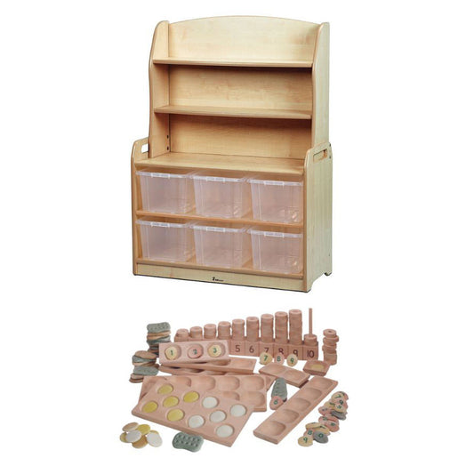 Welsh Dresser Display Storage with 6 clear tubs and PT1145 Indoor Maths Kit