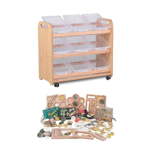 Tilt Tote Storage with 9 Clear Tubs plus PT1146 Loose Parts Kit