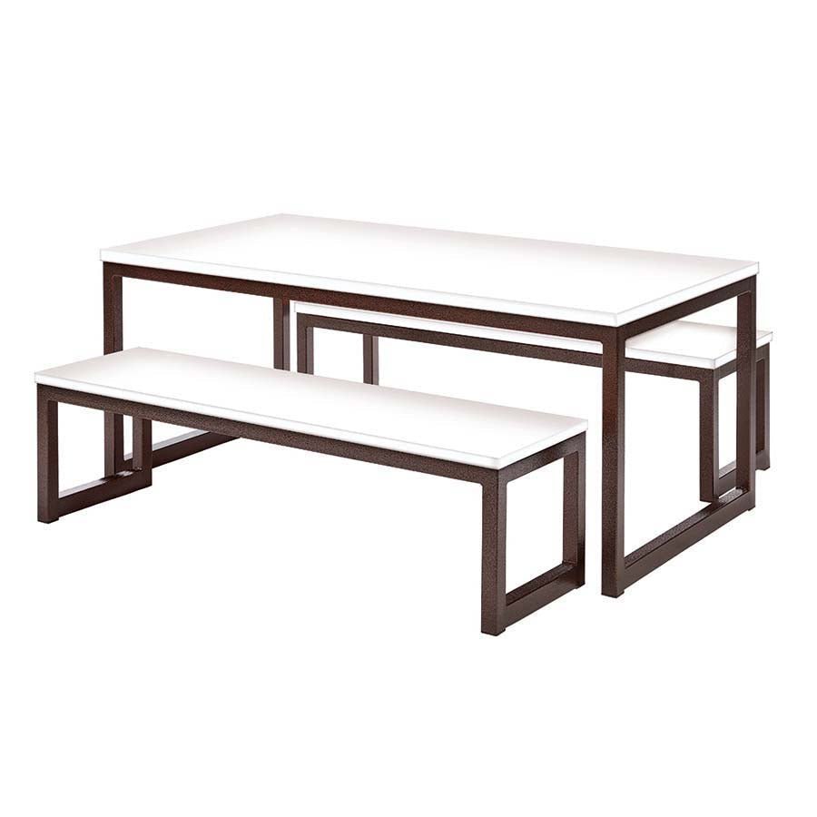 Contemporary Dining Table And 2 Benches Set 1600Mm