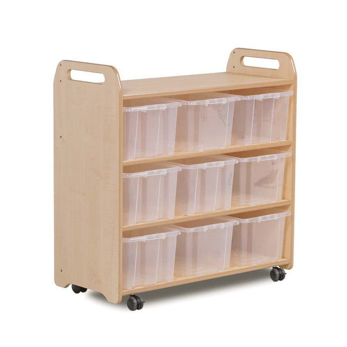 Millhouse Mobile Shelf With Back With 9 Clear Tubs